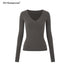 STRIKE_A_POSE_Ribbed_Trim_V-neck_Solid_Wool_Women&