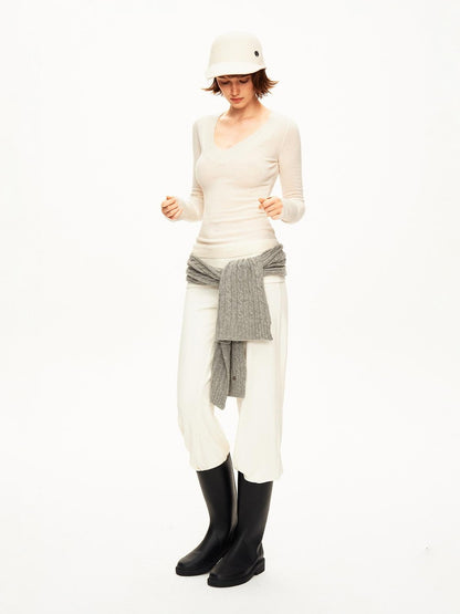STRIKE A POSE Ribbed Trim V-neck Solid Wool Women&