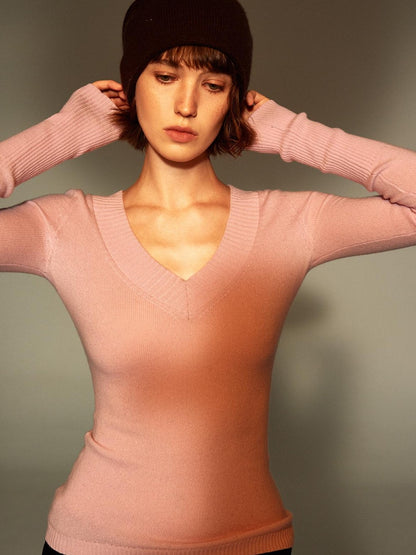 STRIKE A POSE Ribbed Trim V-neck Solid Wool Women&