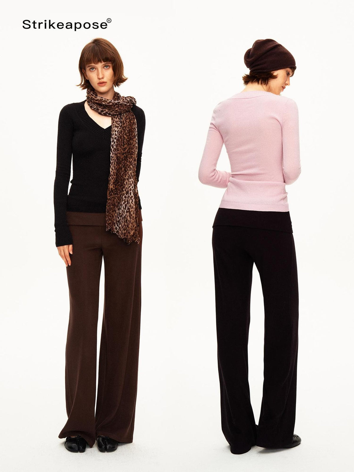 STRIKE A POSE Ribbed Trim V-neck Solid Wool Women&