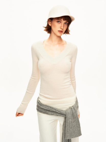 STRIKE A POSE Ribbed Trim V-neck Solid Wool Women&