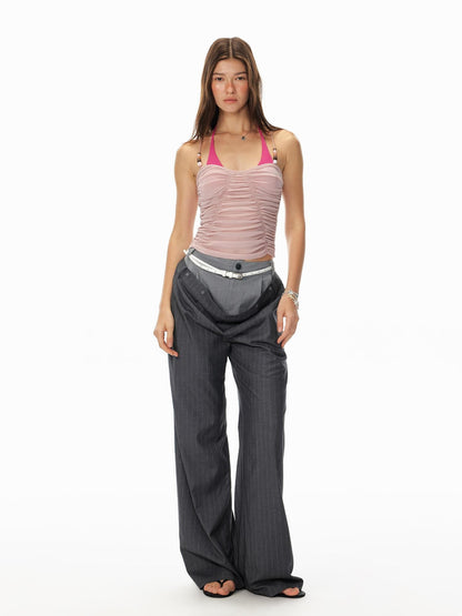 STRIKE A POSE Ruched Beaded Cinched Waist Halter Butterfly Women&