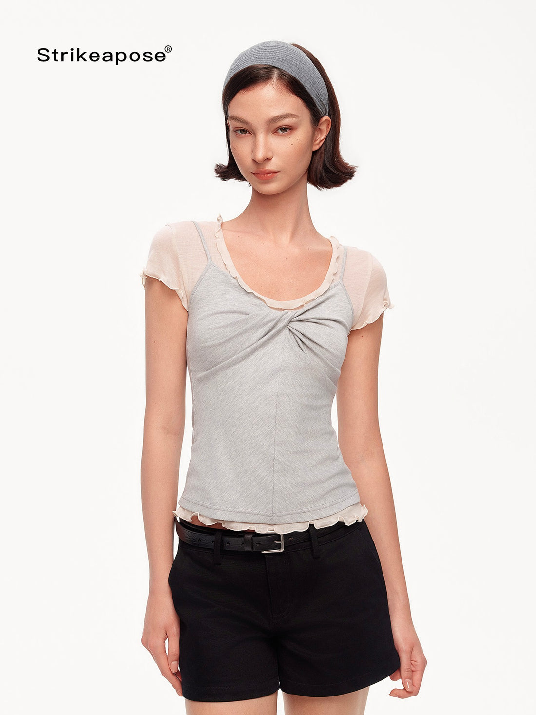 STRIKE A POSE Ruffle Edge Cinched Waist Women&