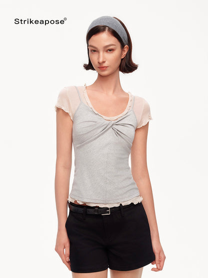 STRIKE A POSE Ruffle Edge Cinched Waist Women&