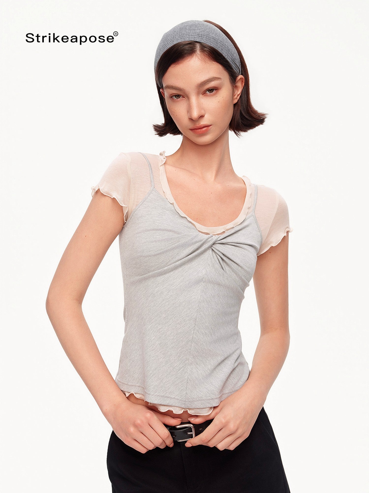 STRIKE A POSE Ruffle Edge Cinched Waist Women&