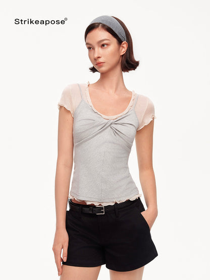 STRIKE A POSE Ruffle Edge Cinched Waist Women&