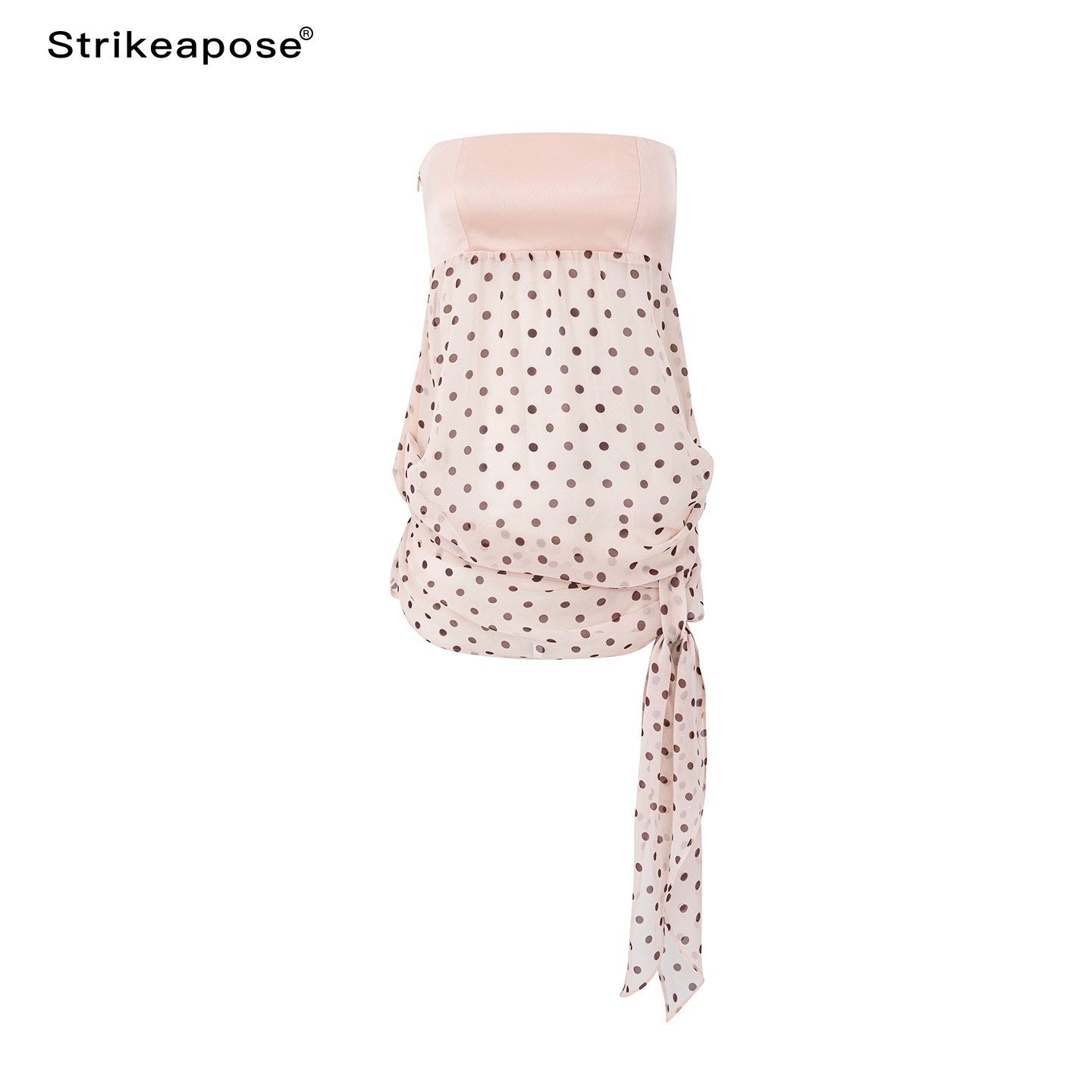 STRIKE_A_POSE_Satin_Polka_Dot_Mesh_Drawstring_Hem_Women&