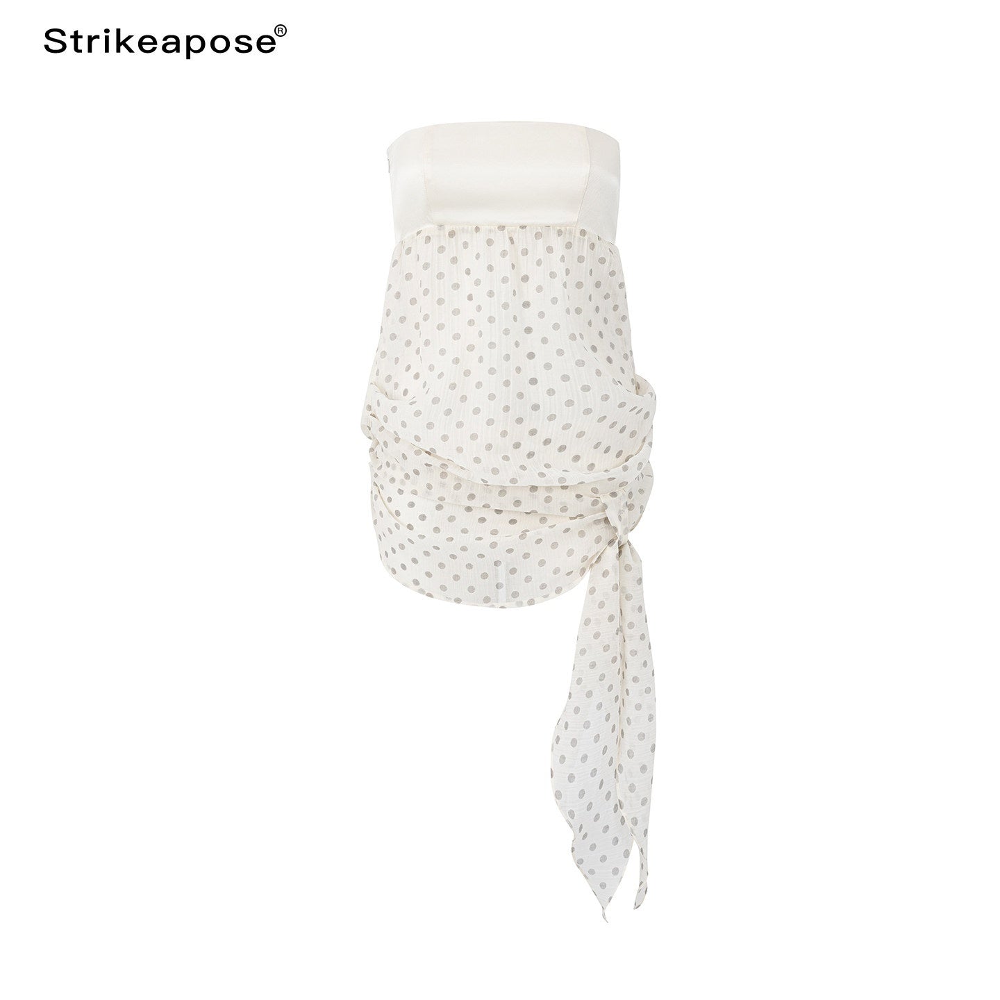 STRIKE_A_POSE_Satin_Polka_Dot_Mesh_Drawstring_Hem_Women&