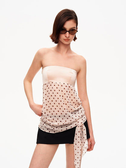 STRIKE A POSE Satin Polka Dot Mesh Drawstring Hem Women&