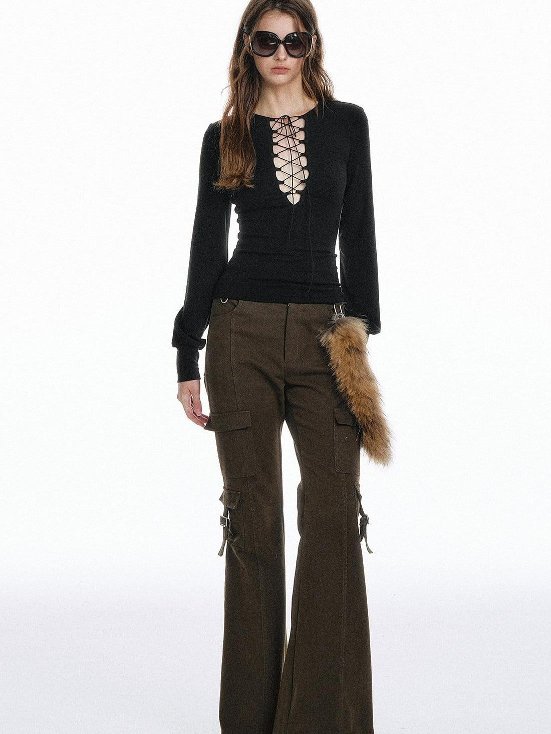 STRIKE A POSE Sexy Lace Up Cutout Slim Fit Solid Women&