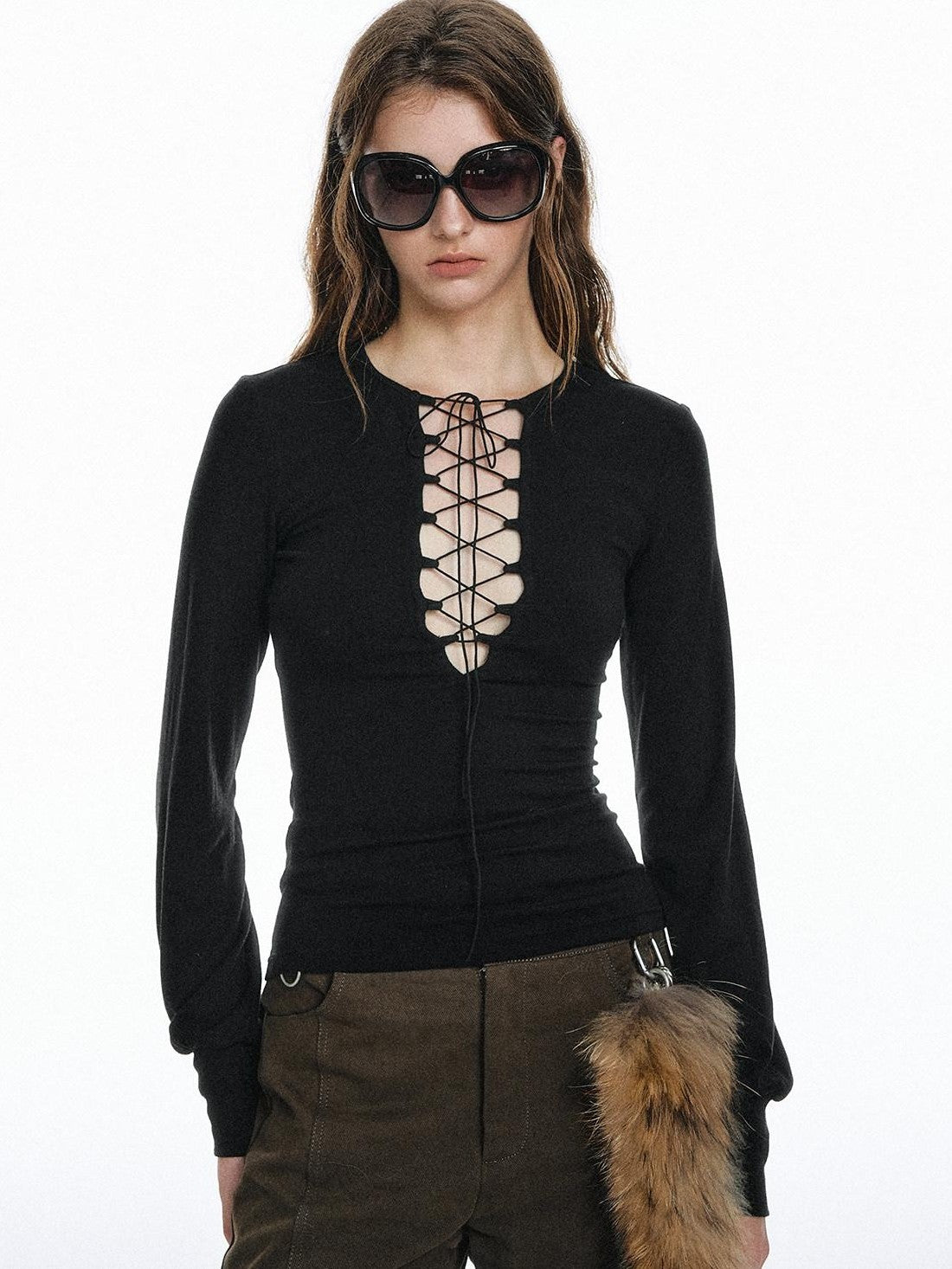 STRIKE A POSE Sexy Lace Up Cutout Slim Fit Solid Women&