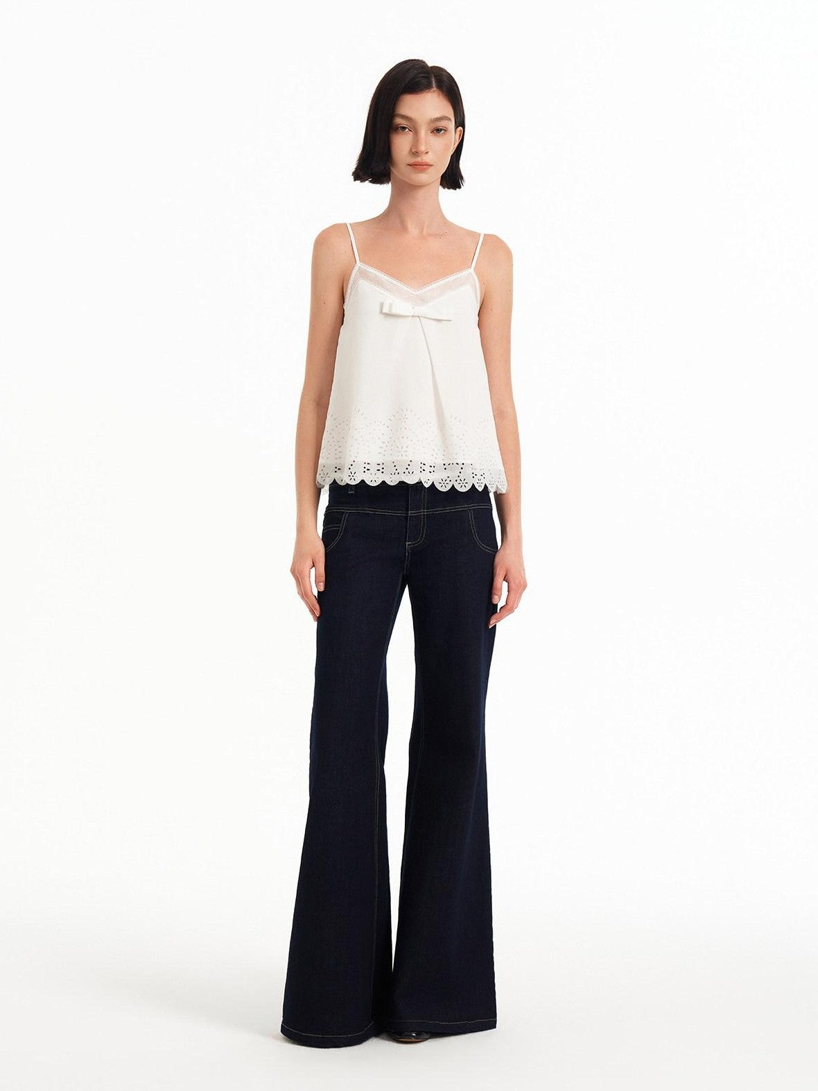 STRIKE A POSE Sheer Lace Hollow V-neck 3d Bow A Line Women&