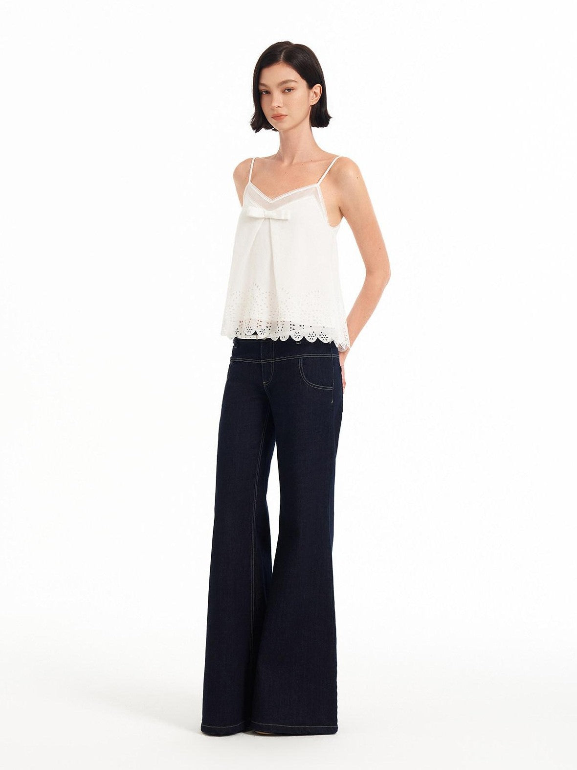 STRIKE A POSE Sheer Lace Hollow V-neck 3d Bow A Line Women&
