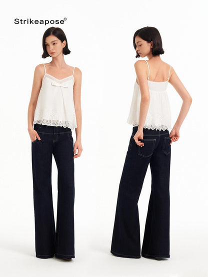 STRIKE A POSE Sheer Lace Hollow V-neck 3d Bow A Line Women&