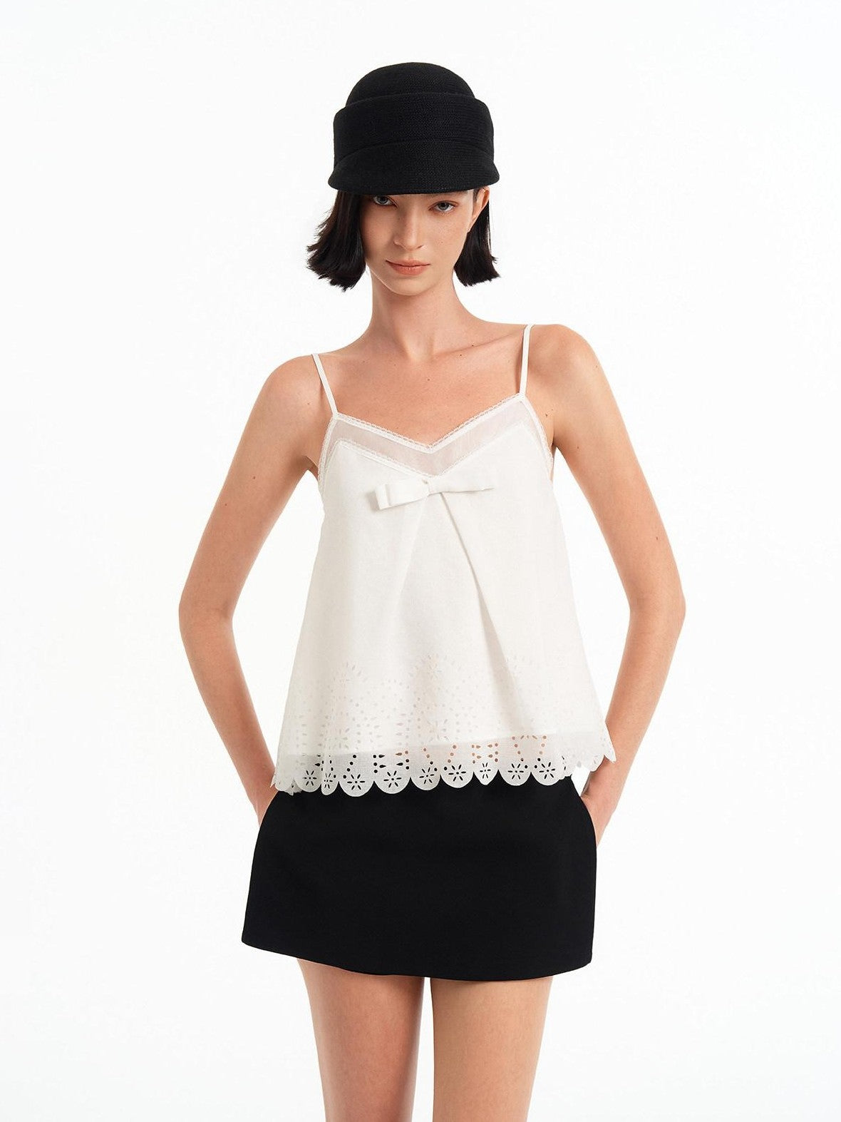 STRIKE A POSE Sheer Lace Hollow V-neck 3d Bow A Line Women&