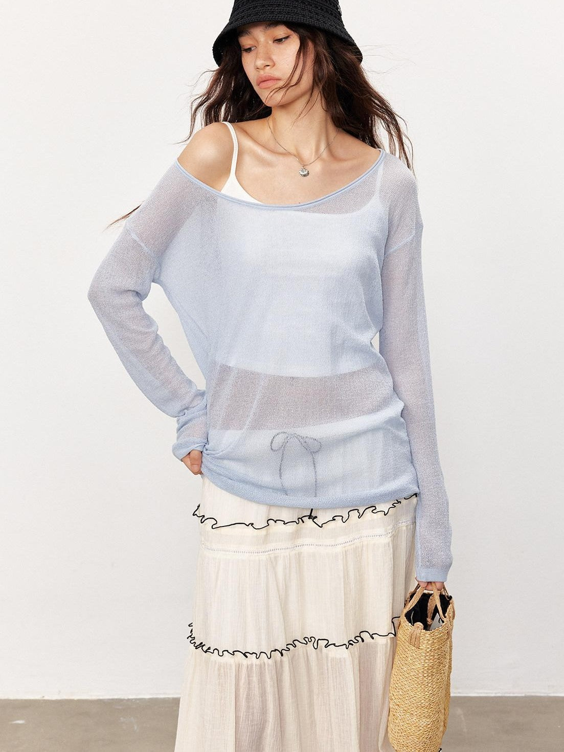 STRIKE A POSE Sheer Spliced Loose Women&