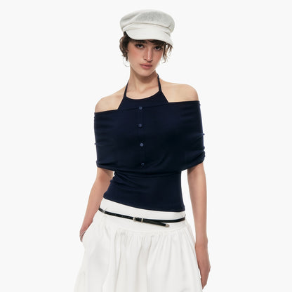 STRIKE_A_POSE_Slim_Fit_Twist_Knot_Low_Round_Neck_Cape_Two_Piece_Women&