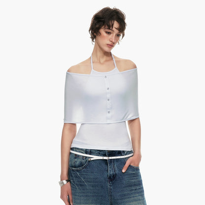 STRIKE_A_POSE_Slim_Fit_Twist_Knot_Low_Round_Neck_Cape_Two_Piece_Women&