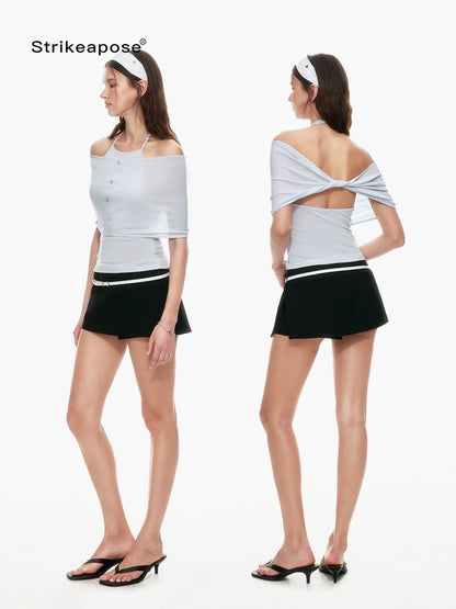 STRIKE A POSE Slim Fit Twist Knot Low Round Neck Cape Two Piece Women&