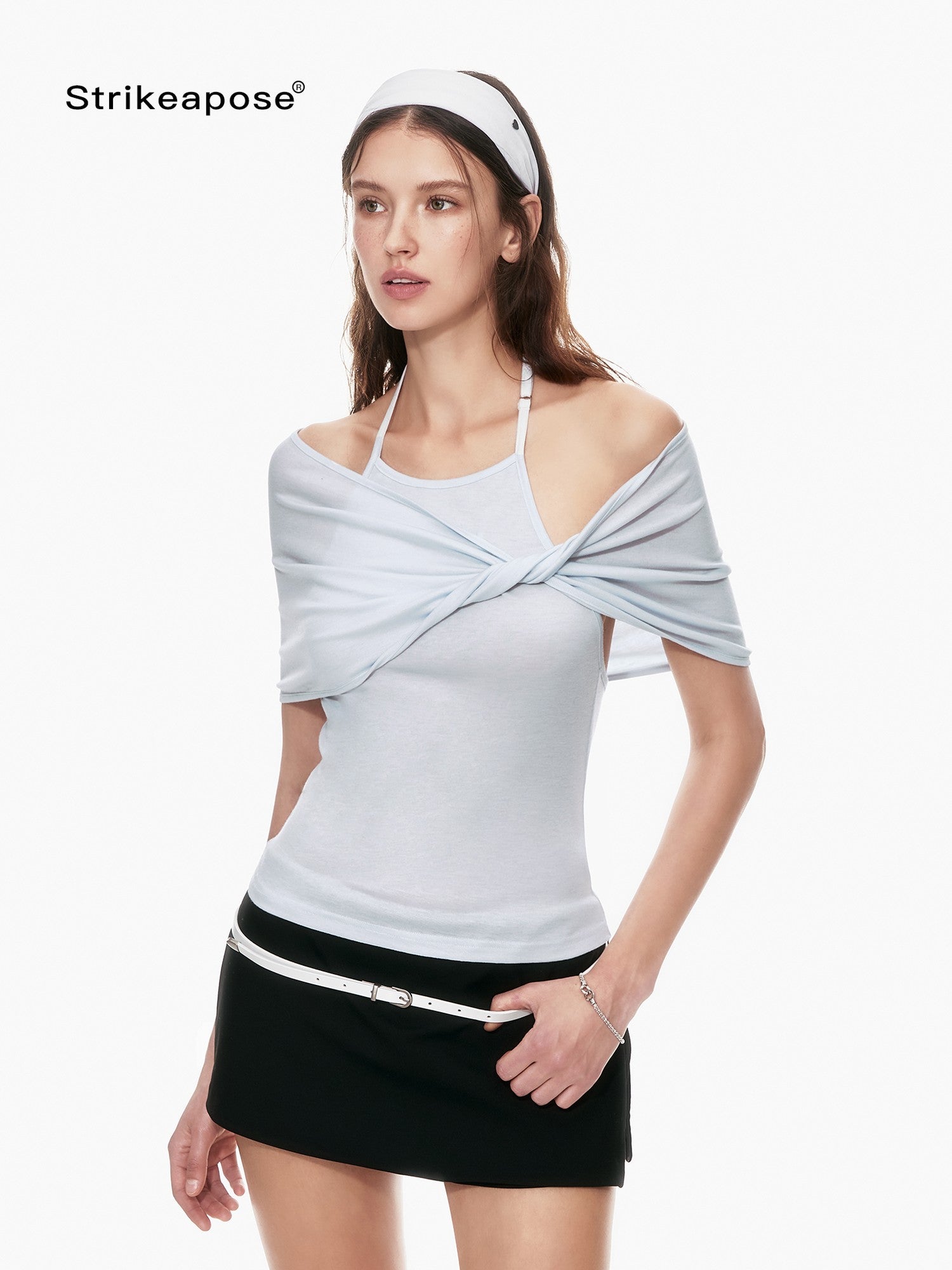 STRIKE A POSE Slim Fit Twist Knot Low Round Neck Cape Two Piece Women&