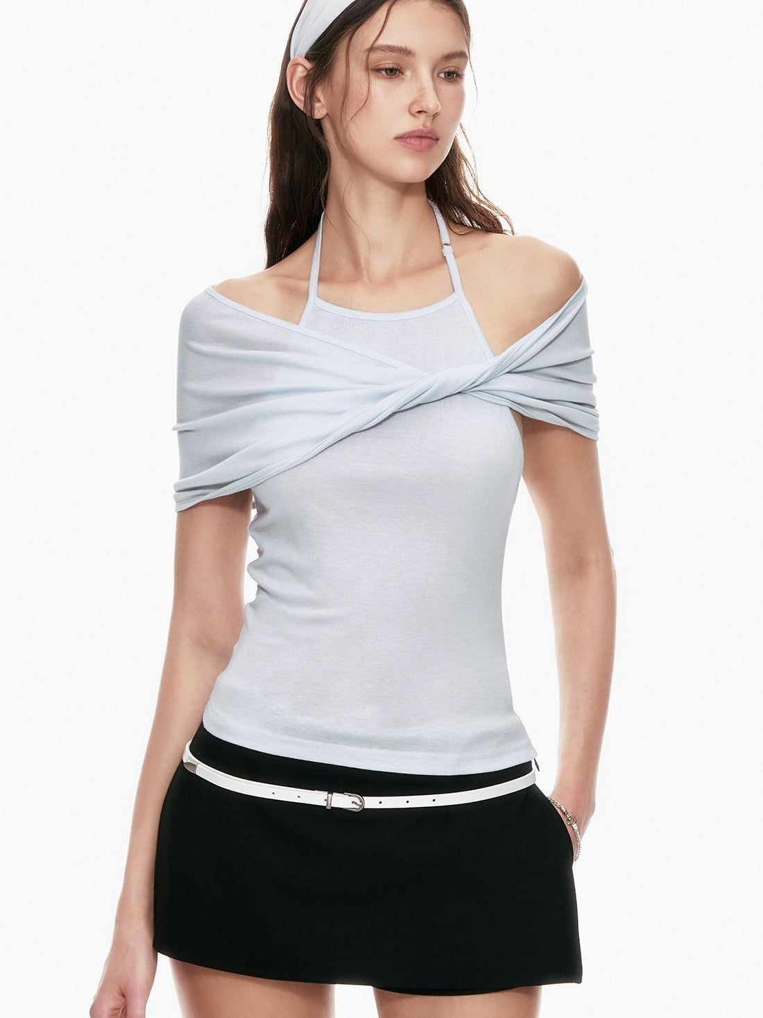 STRIKE A POSE Slim Fit Twist Knot Low Round Neck Cape Two Piece Women&