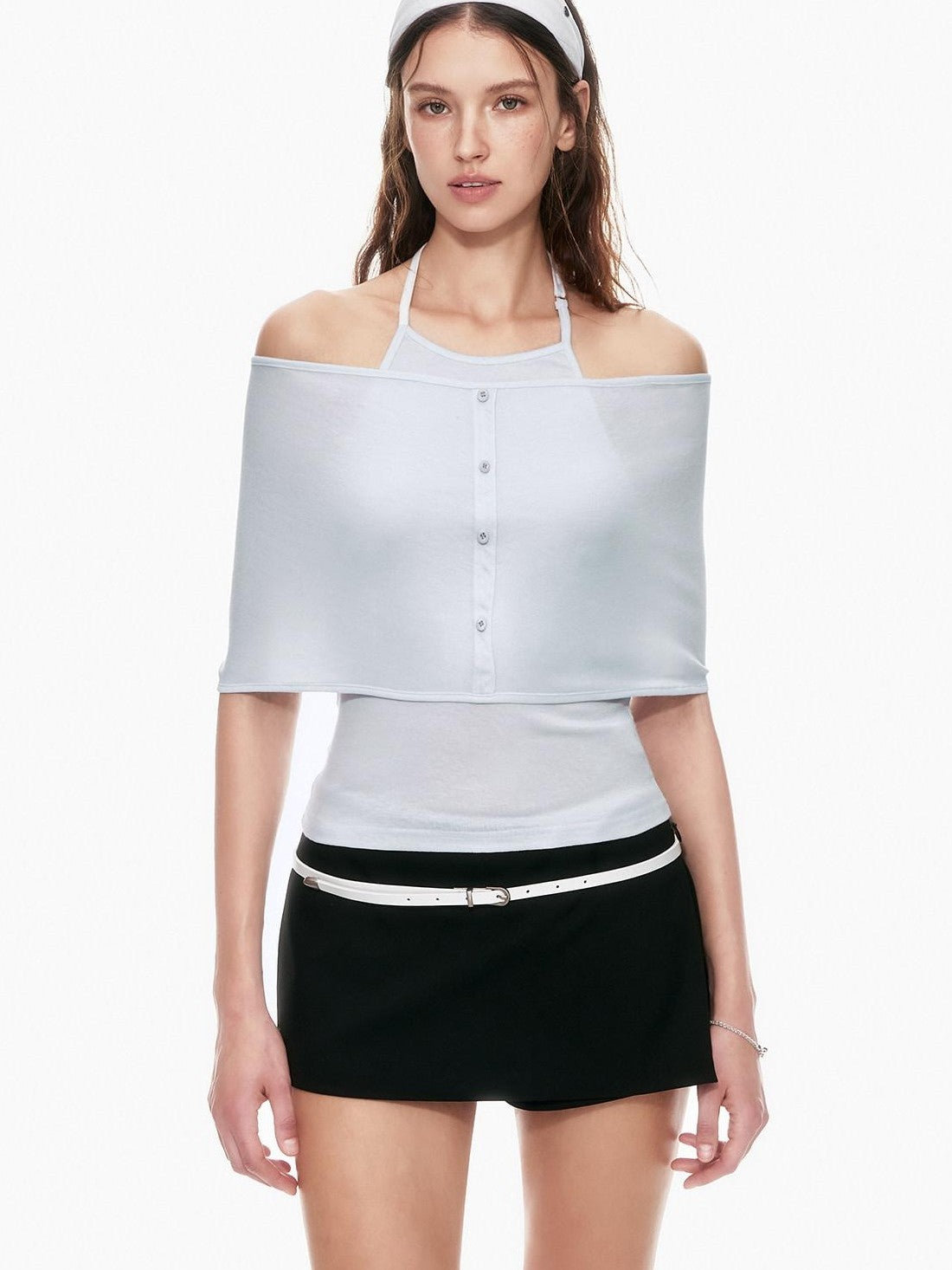 STRIKE A POSE Slim Fit Twist Knot Low Round Neck Cape Two Piece Women&
