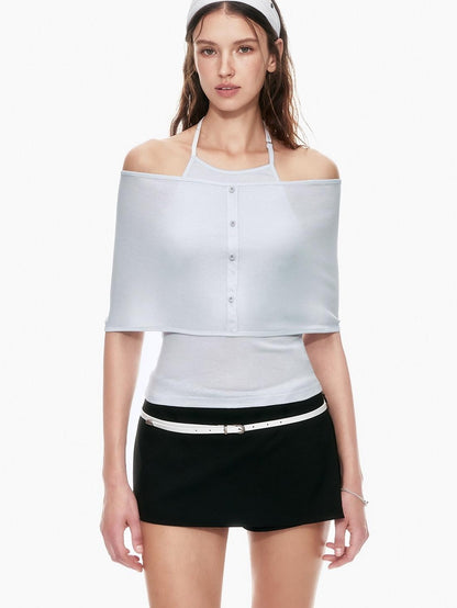 STRIKE A POSE Slim Fit Twist Knot Low Round Neck Cape Two Piece Women&