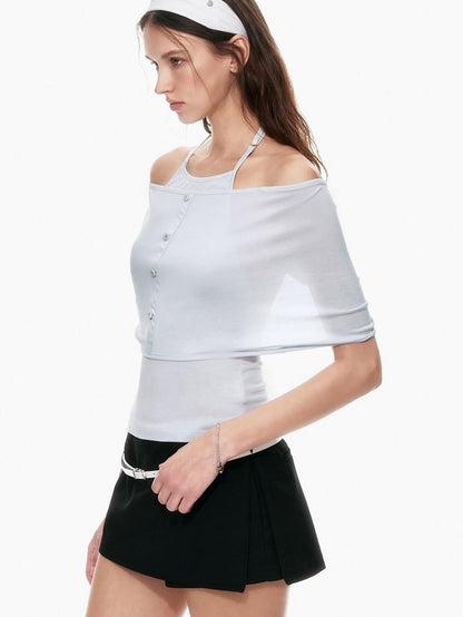 STRIKE A POSE Slim Fit Twist Knot Low Round Neck Cape Two Piece Women&