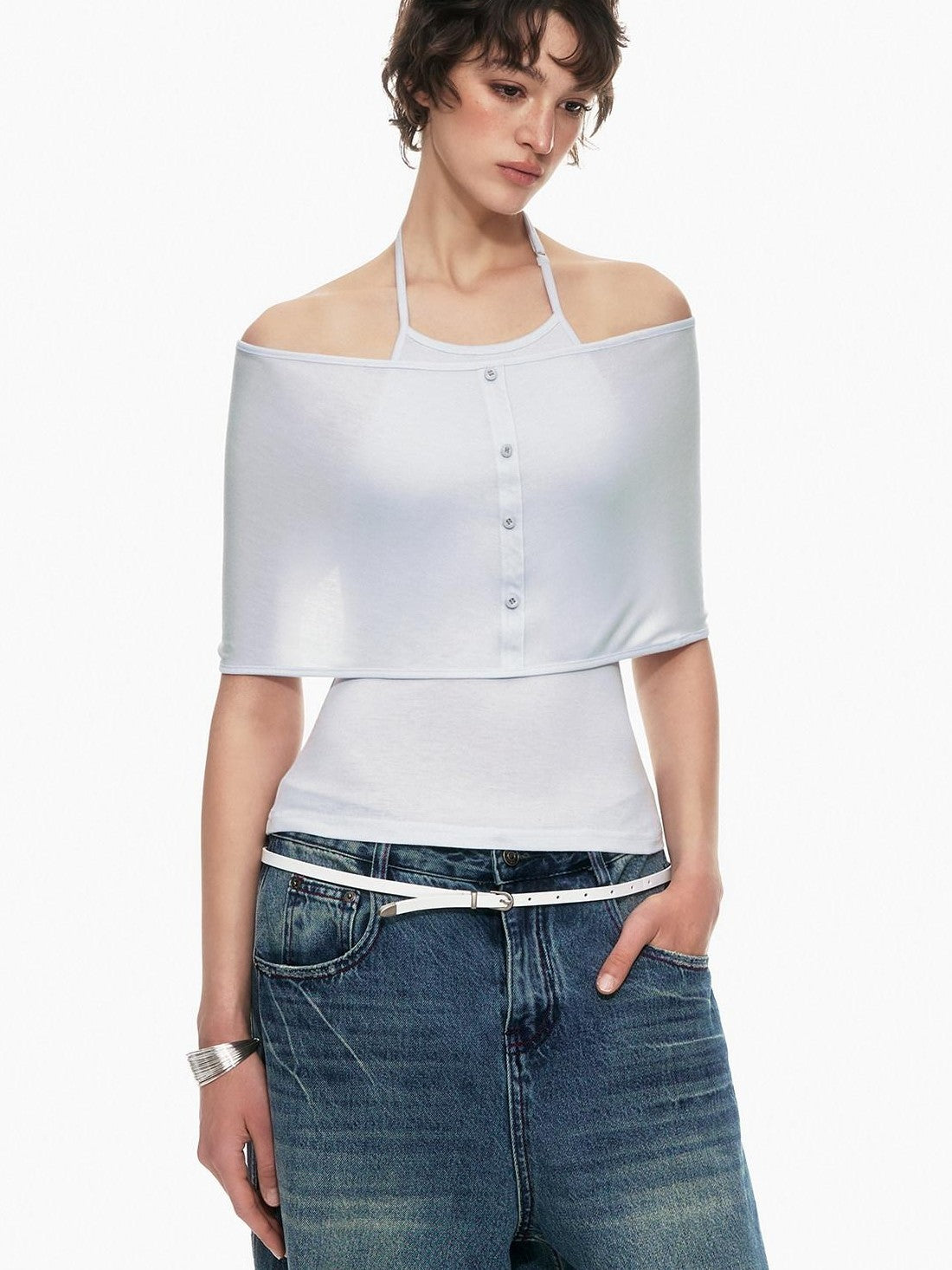 STRIKE A POSE Slim Fit Twist Knot Low Round Neck Cape Two Piece Women&