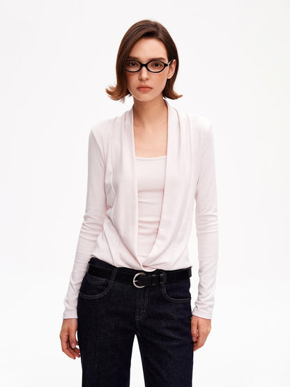 STRIKE A POSE Solid Color Mock Layered Draped Neck Modal Knit Women&