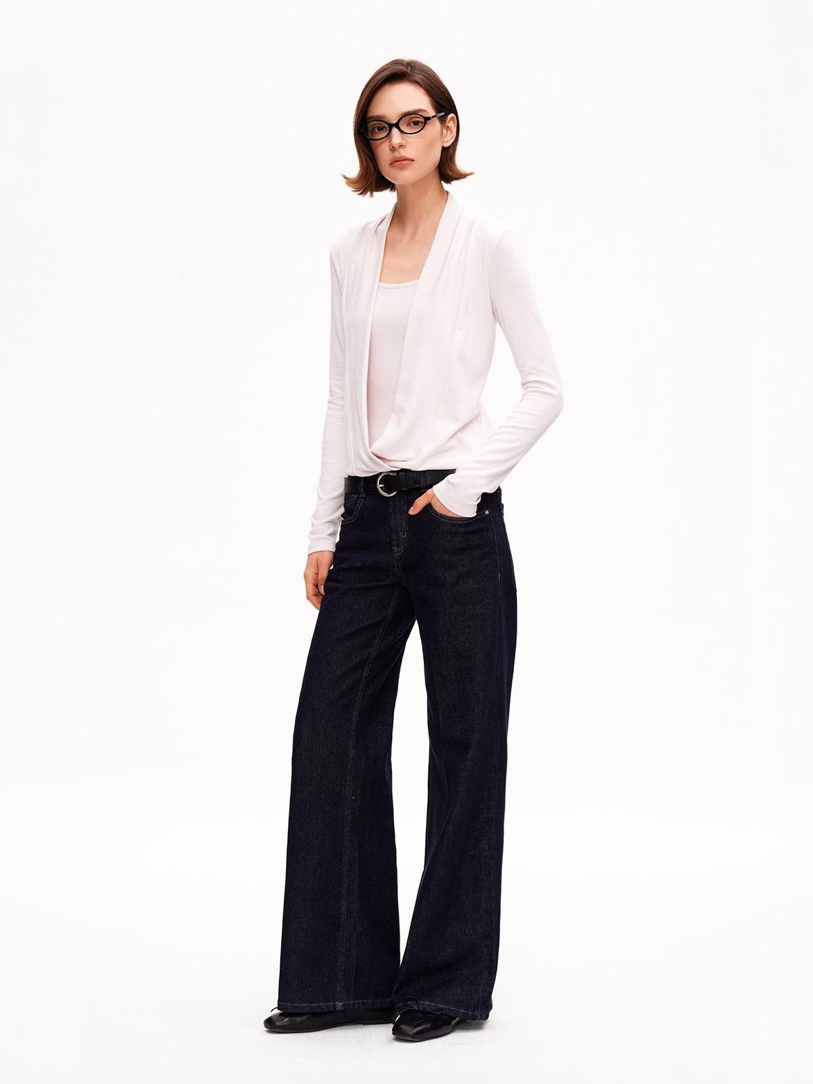 STRIKE A POSE Solid Color Mock Layered Draped Neck Modal Knit Women&