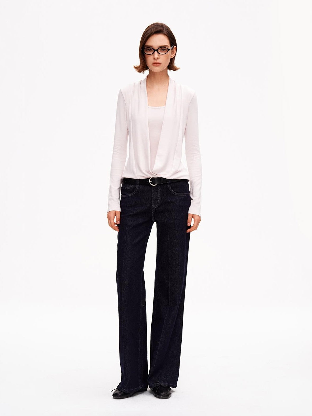 STRIKE A POSE Solid Color Mock Layered Draped Neck Modal Knit Women&