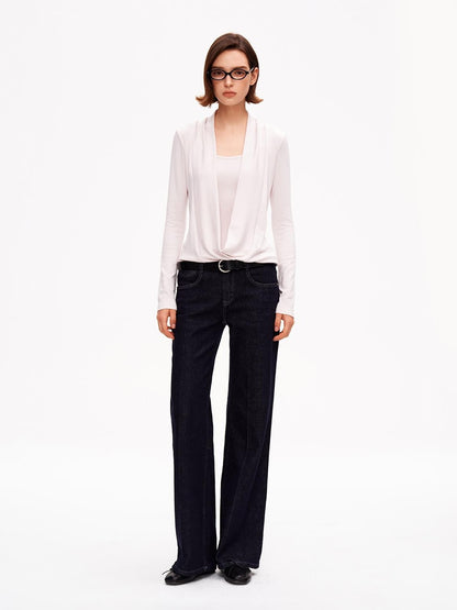 STRIKE A POSE Solid Color Mock Layered Draped Neck Modal Knit Women&