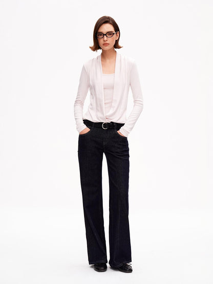STRIKE A POSE Solid Color Mock Layered Draped Neck Modal Knit Women&