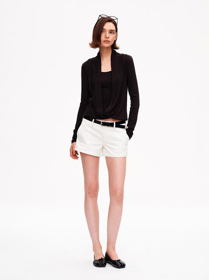 STRIKE A POSE Solid Color Mock Layered Draped Neck Modal Knit Women&