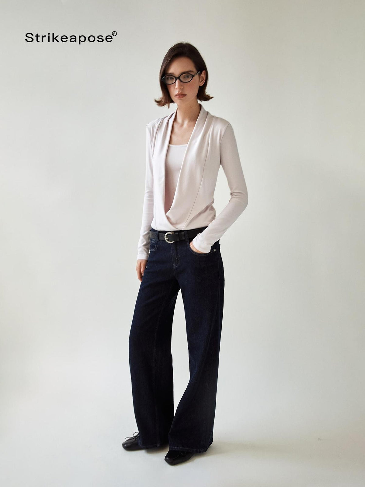 STRIKE A POSE Solid Color Mock Layered Draped Neck Modal Knit Women&