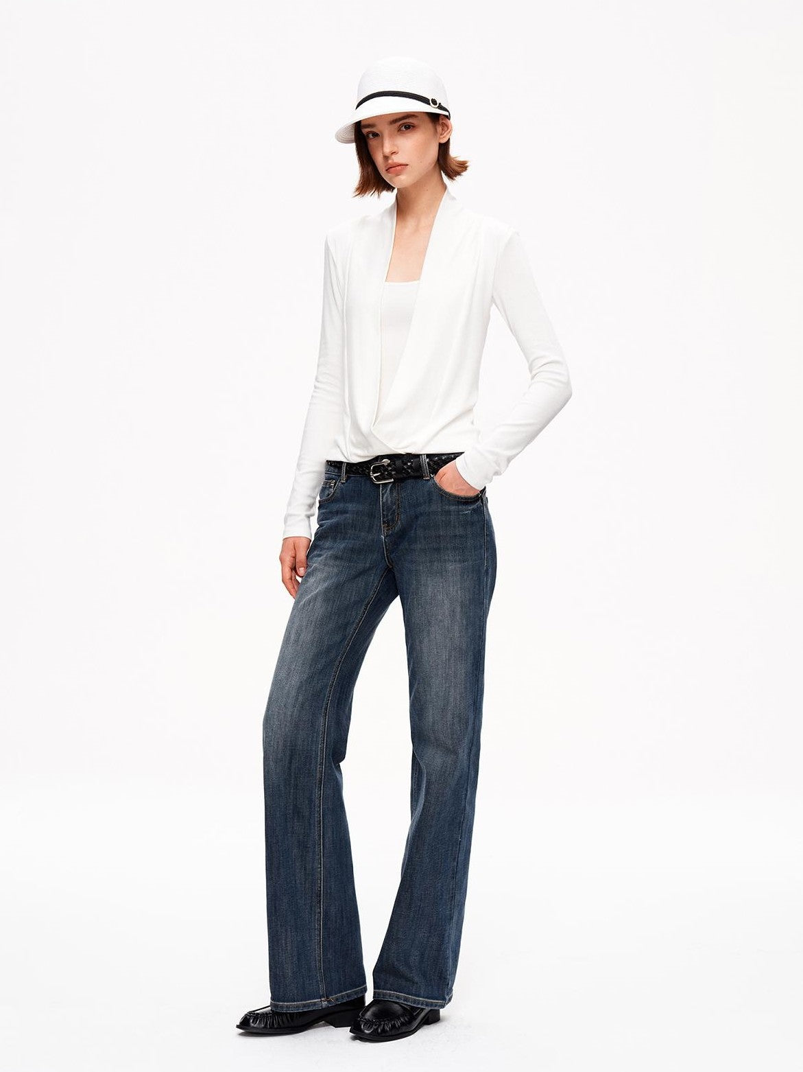 STRIKE A POSE Solid Color Mock Layered Draped Neck Modal Knit Women&