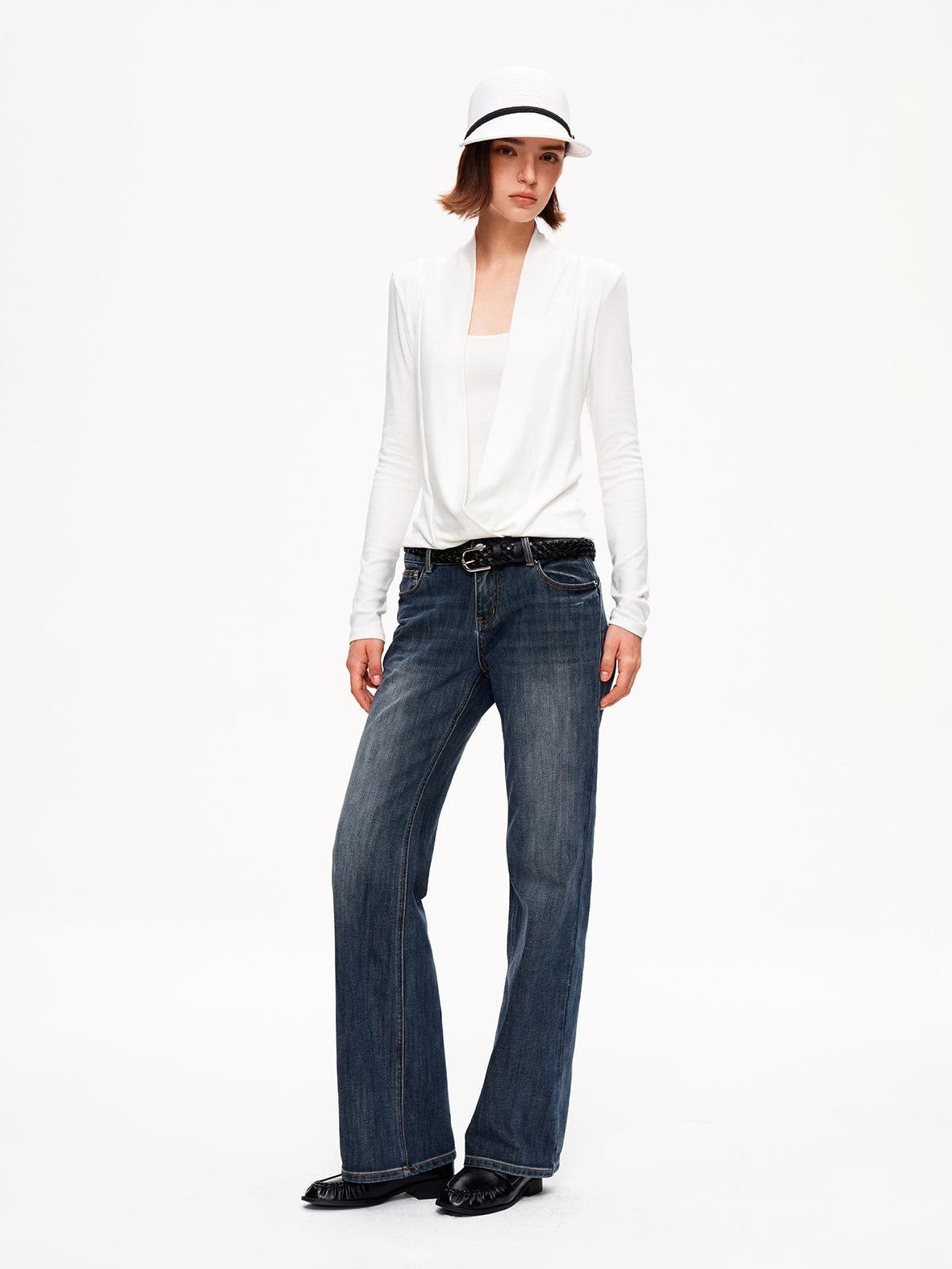 STRIKE A POSE Solid Color Mock Layered Draped Neck Modal Knit Women&
