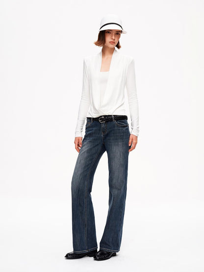 STRIKE A POSE Solid Color Mock Layered Draped Neck Modal Knit Women&