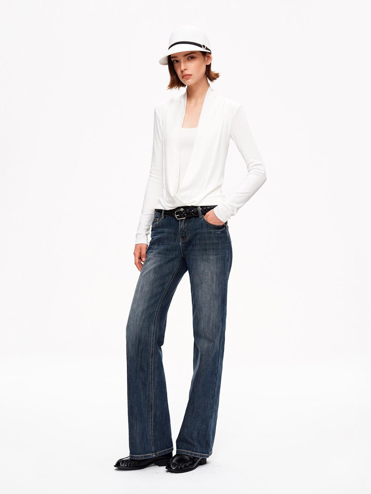 STRIKE A POSE Solid Color Mock Layered Draped Neck Modal Knit Women&