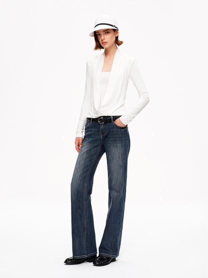 STRIKE A POSE Solid Color Mock Layered Draped Neck Modal Knit Women&