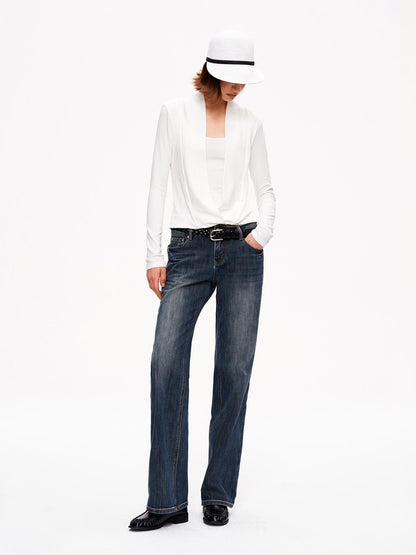 STRIKE A POSE Solid Color Mock Layered Draped Neck Modal Knit Women&