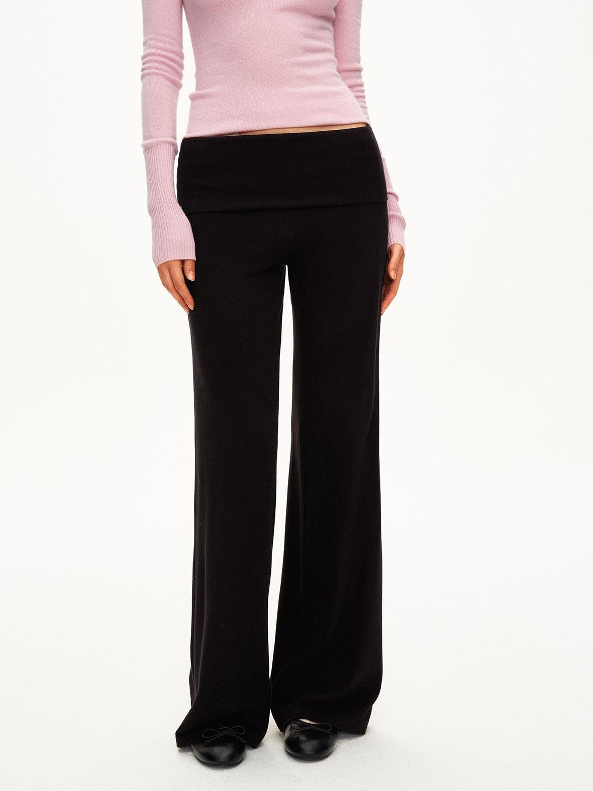 STRIKE A POSE Solid Knit Low Rise Flared Wool Blend Women&