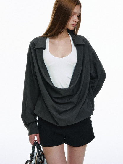STRIKE A POSE Solid Loose Drape Collar Women&