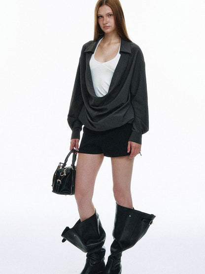 STRIKE A POSE Solid Loose Drape Collar Women&