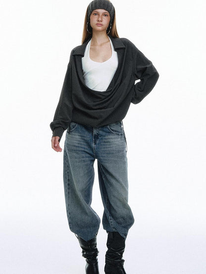 STRIKE A POSE Solid Loose Drape Collar Women&