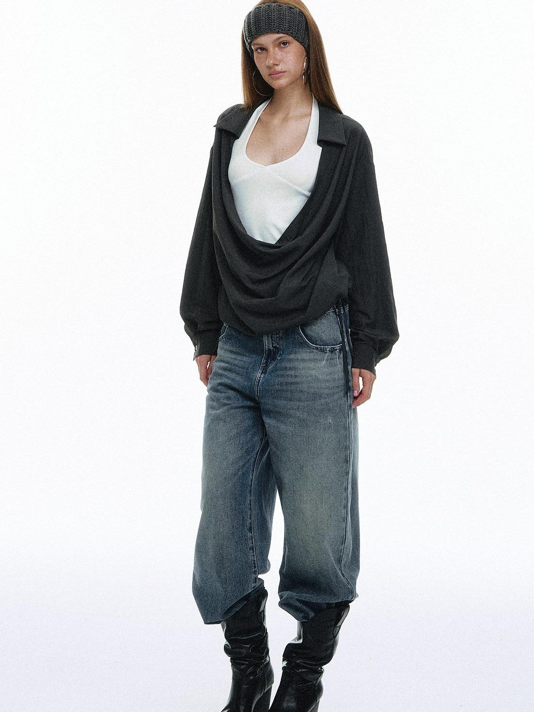STRIKE A POSE Solid Loose Drape Collar Women&
