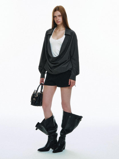 STRIKE A POSE Solid Loose Drape Collar Women&