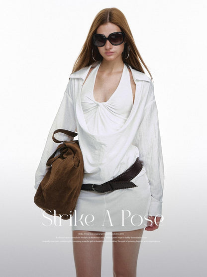 STRIKE A POSE Solid Loose Drape Collar Women&
