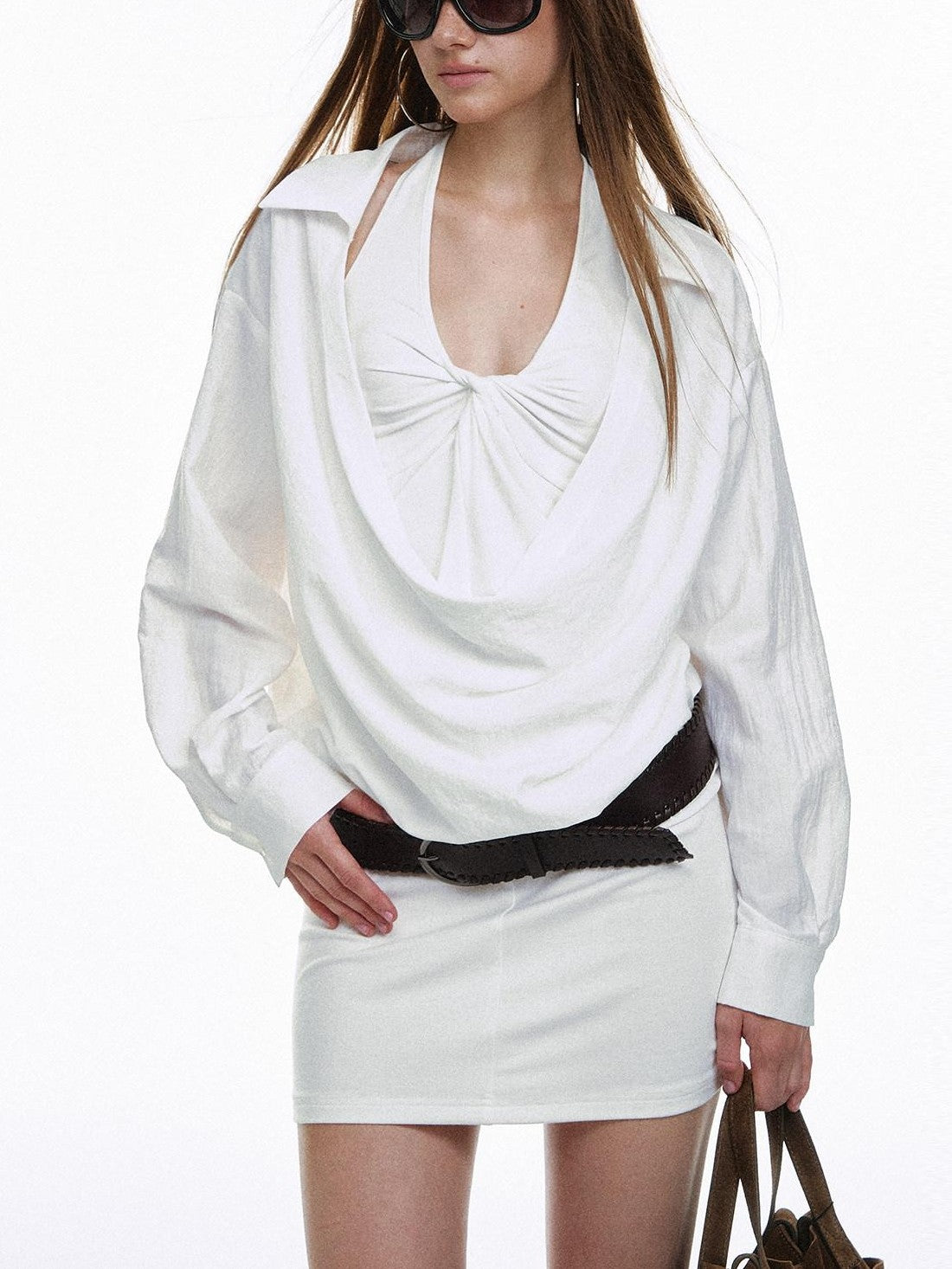 STRIKE A POSE Solid Loose Drape Collar Women&